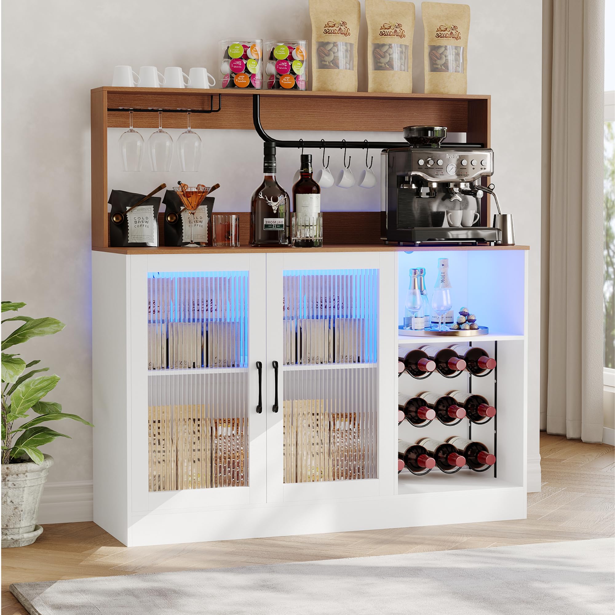 Home Bar Setup - Wine Bar Cabinet With LED Lights,