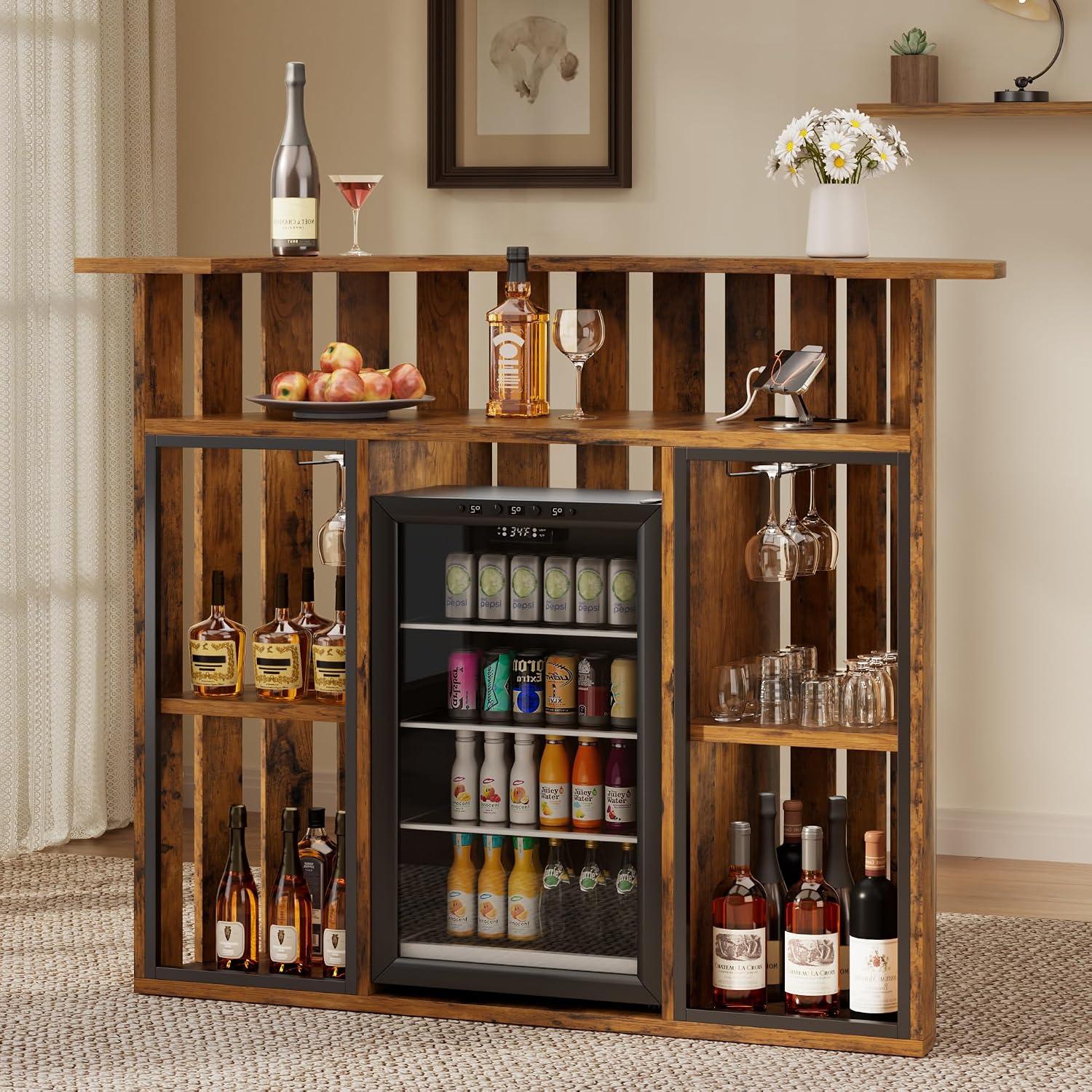 Rustic Wooden Bar Cabinet, 4-T - Home Bar And Fridge ulasan dan harga