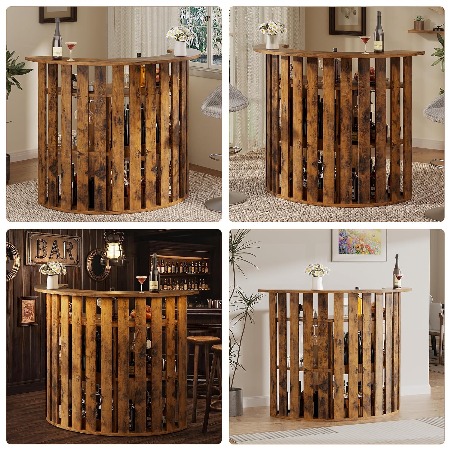 Rustic Wooden Bar Cabinet, 4-T - Home Bar And Fridge ulasan dan harga